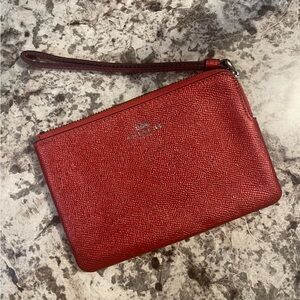 Red Leather Wristlet Pouch by Coach